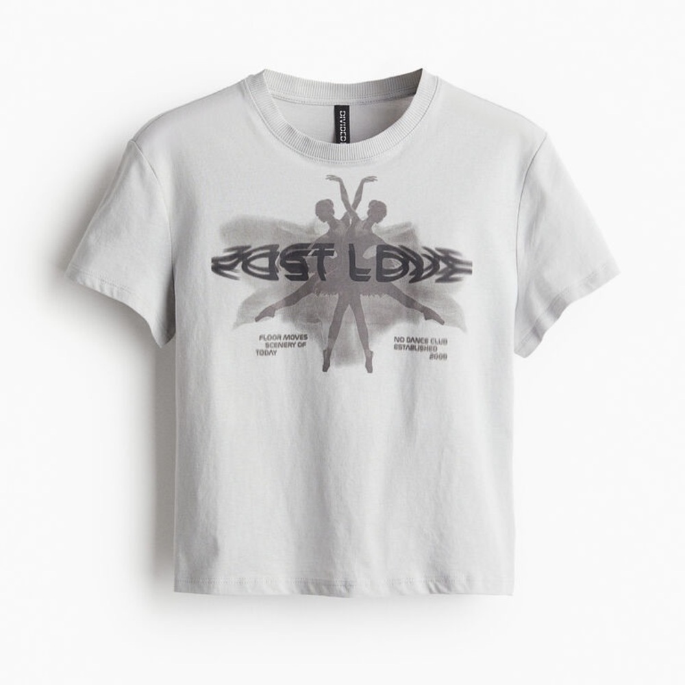 Gray Short Sleeve Tee with Dance Graphic Design